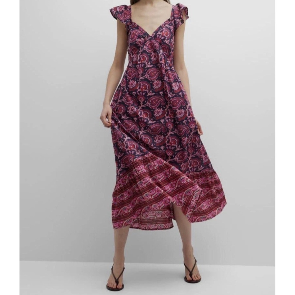 Figue Cosette Dress Womens M Pink Paisley NWT Flutter Sleeve Midi Boho $495 ret.
